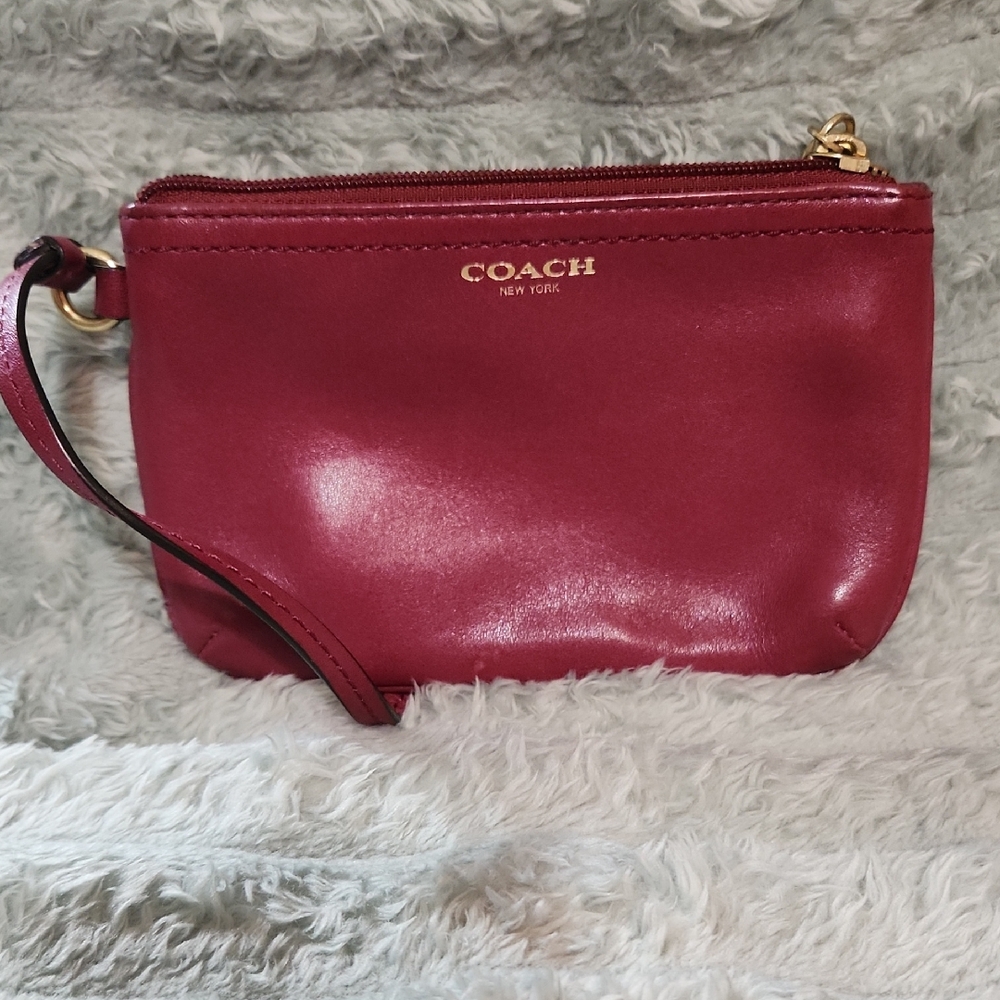 Coach Burgandy Leather Wristlet Clutch